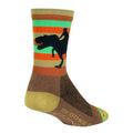 Colorful sock with dinosaur design on a white background