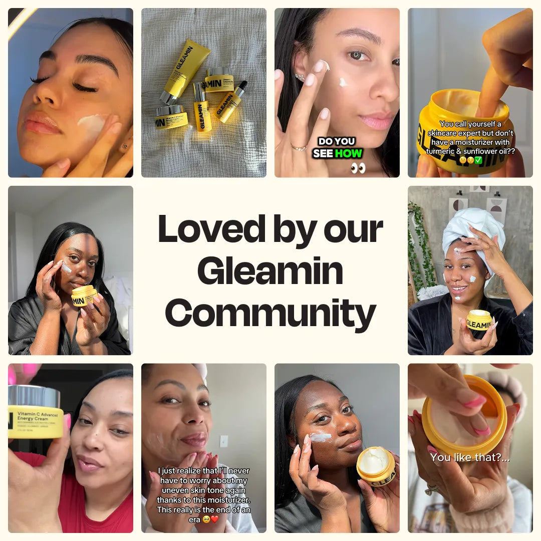 Collage of people using Gleamin products with text 'Loved by our Gleamin Community'.