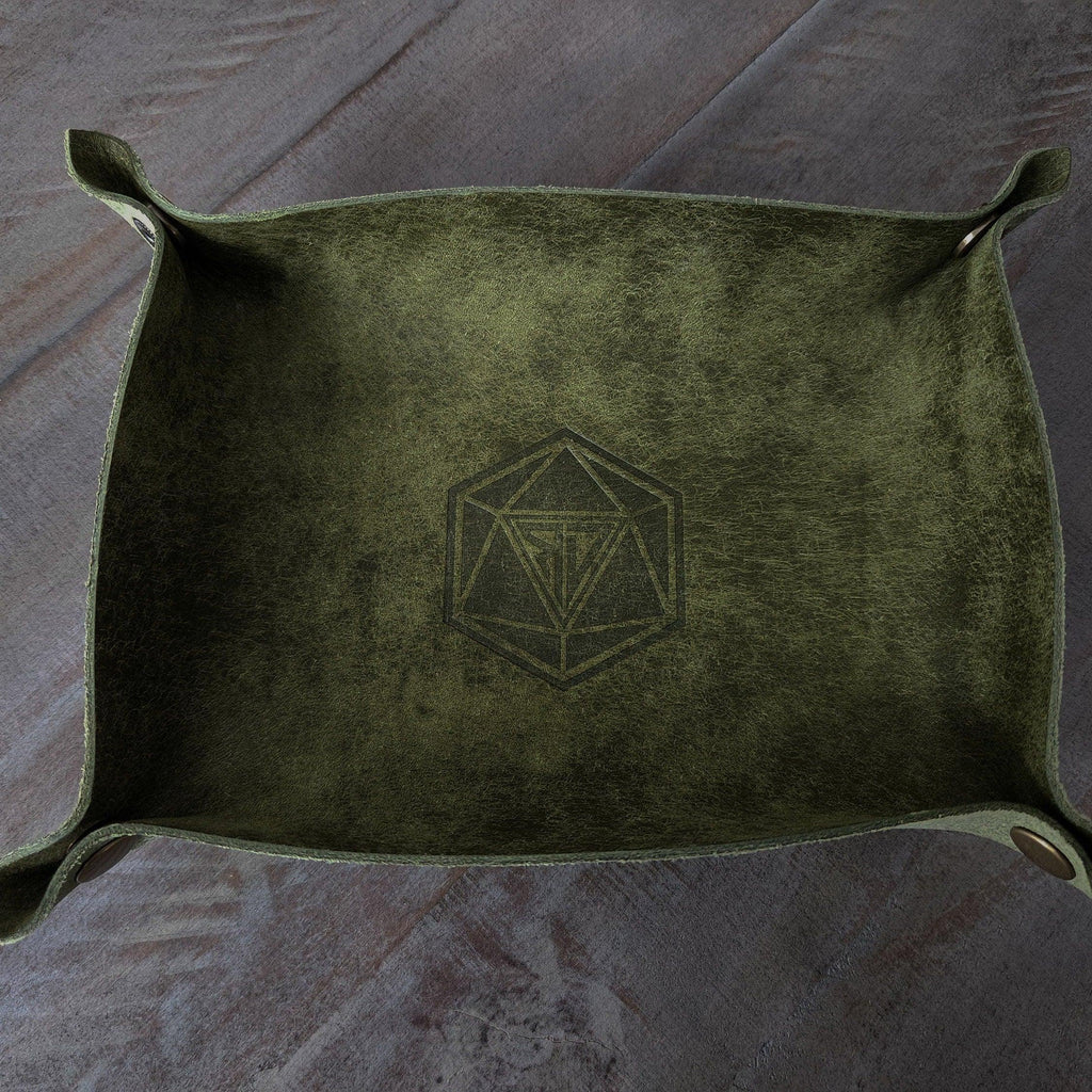 Green leather dice roll box