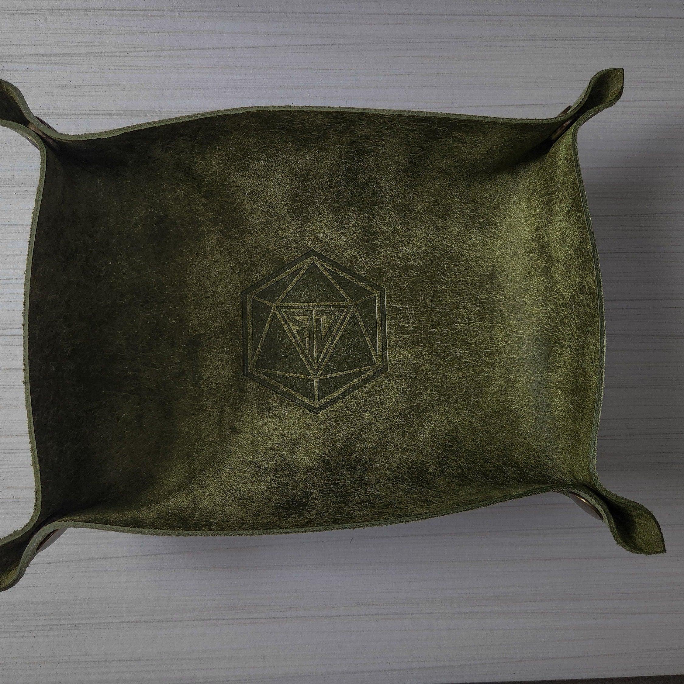 Green leather dice roll box