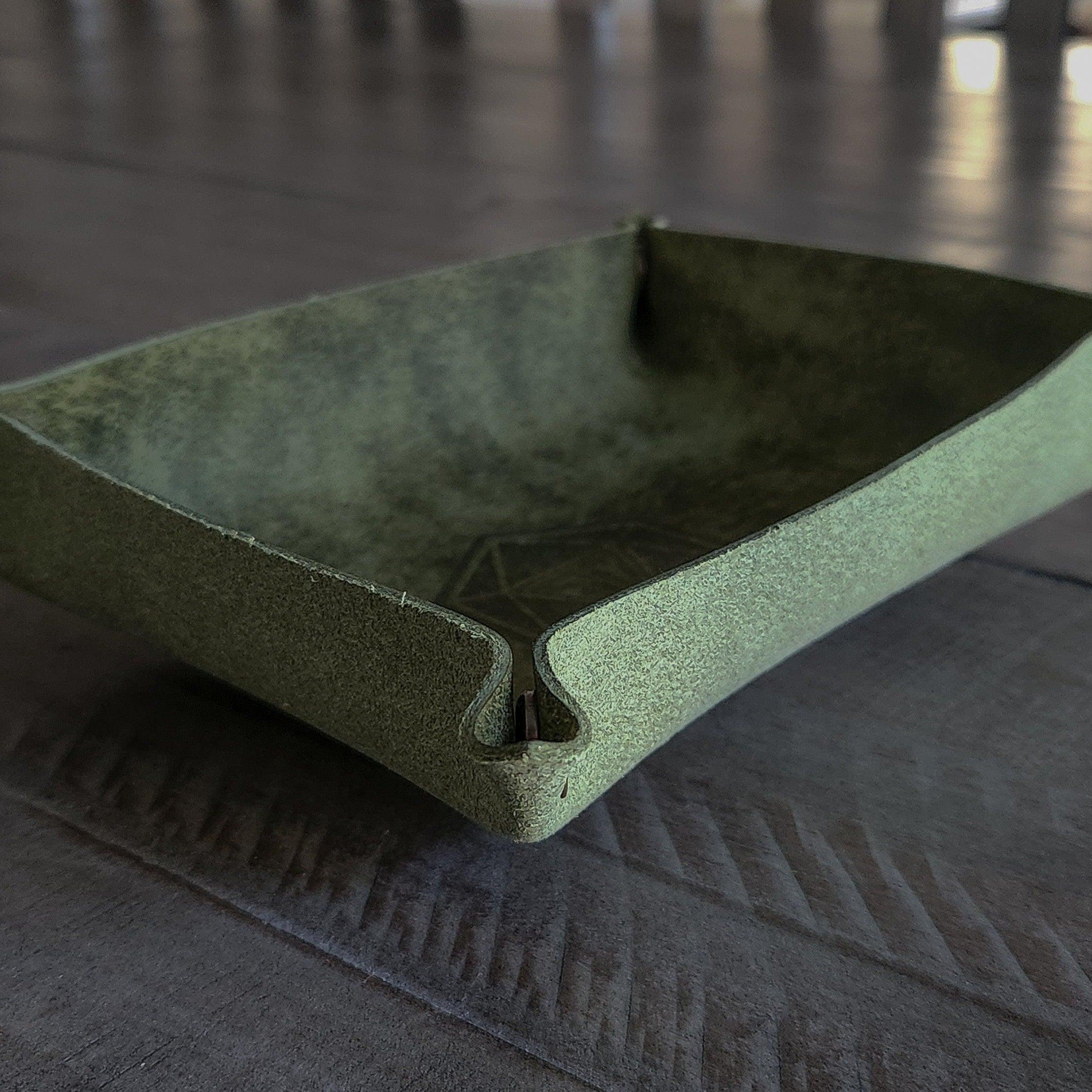Green leather dice roll box