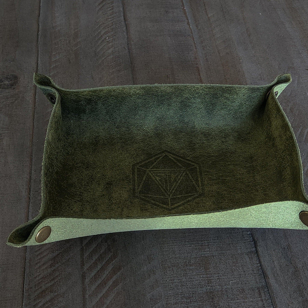 Green leather dice roll box