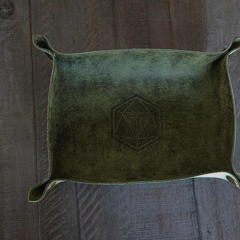 Green leather dice roll box