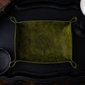 Green leather dice roll box