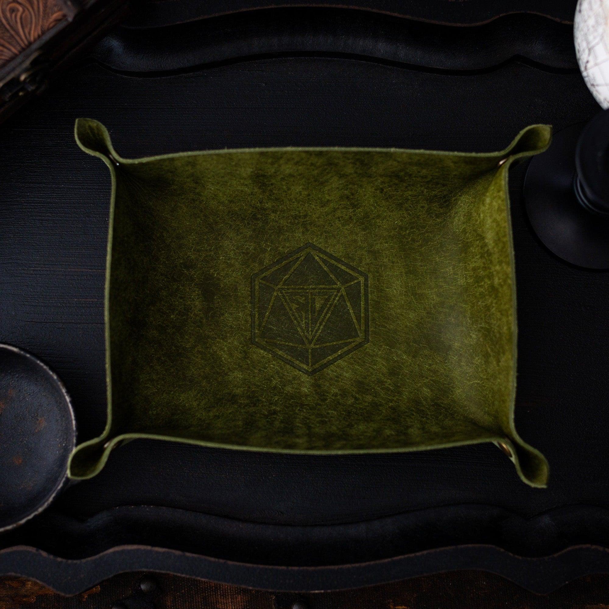 Green leather dice roll box