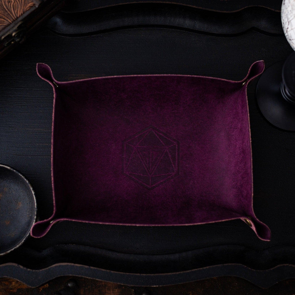 Purple leather dice roll tray