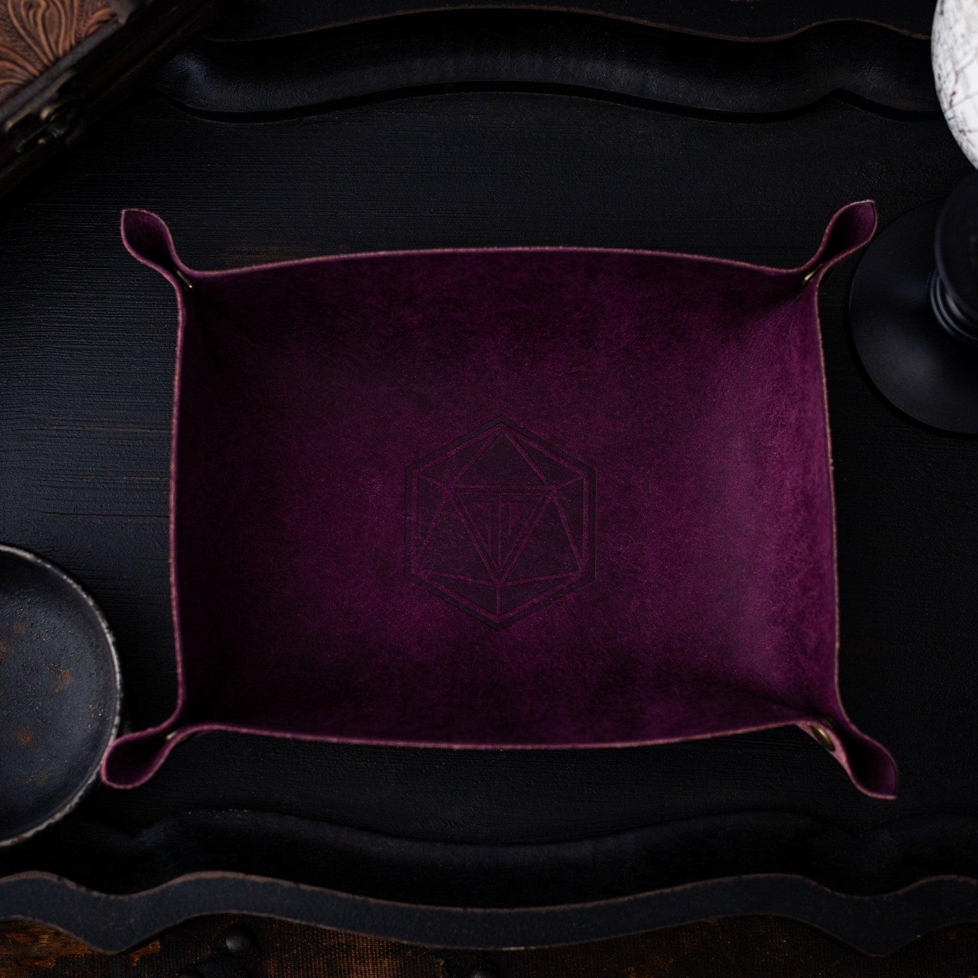 Purple leather dice roll tray
