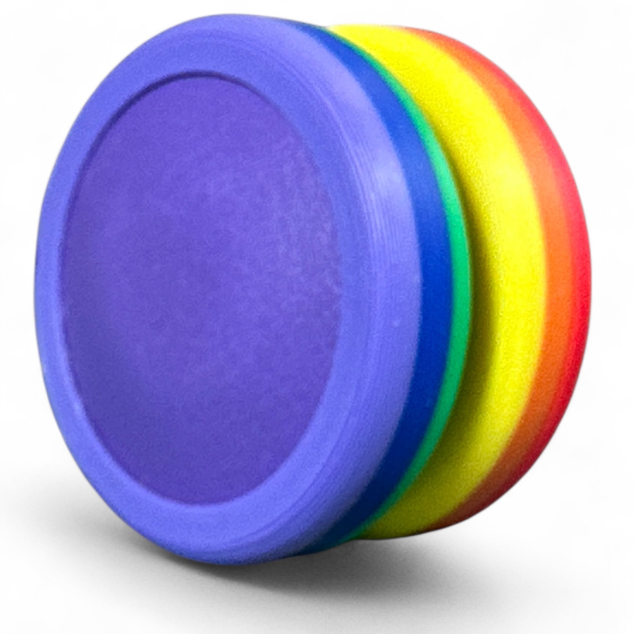 Set of colorful discs stacked on a white background