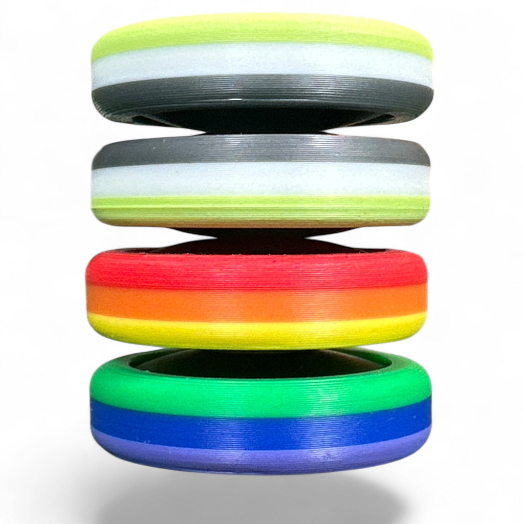 Stack of colorful rings on a white background