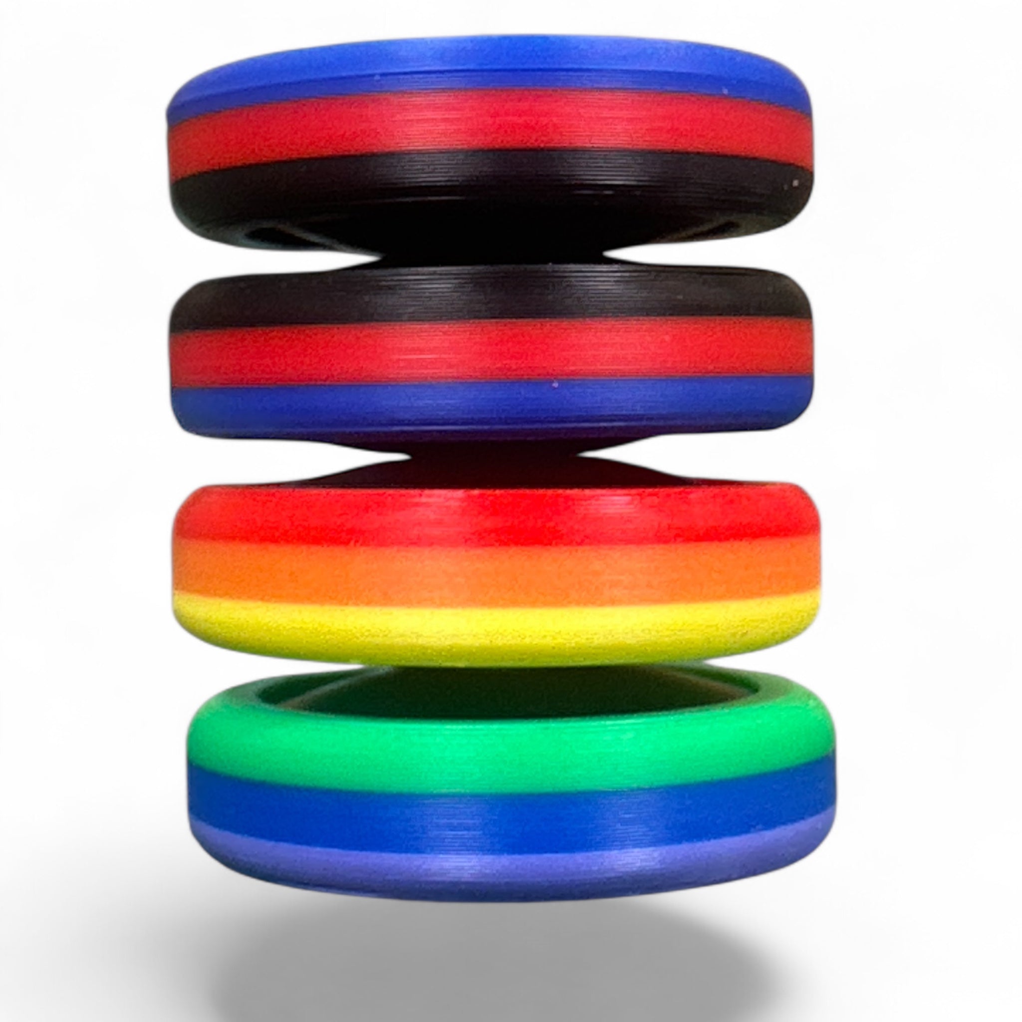 Stack of colorful rings on a white background