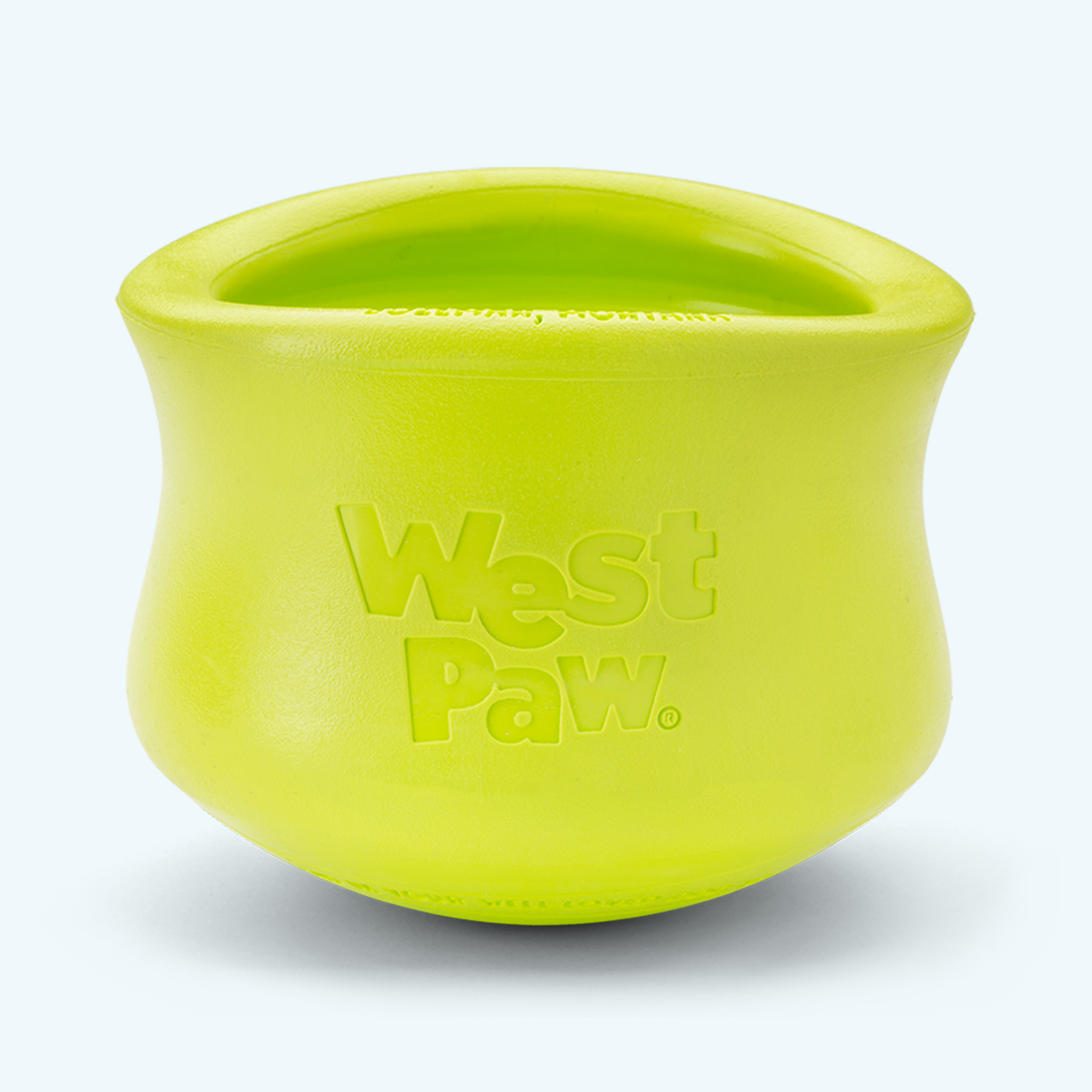 Green West Paw dog toy on a white background
