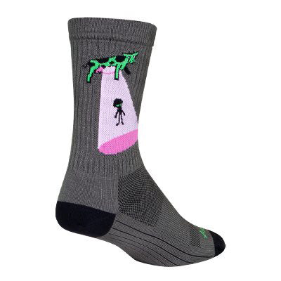 Gray sock with a colorful design on a white background