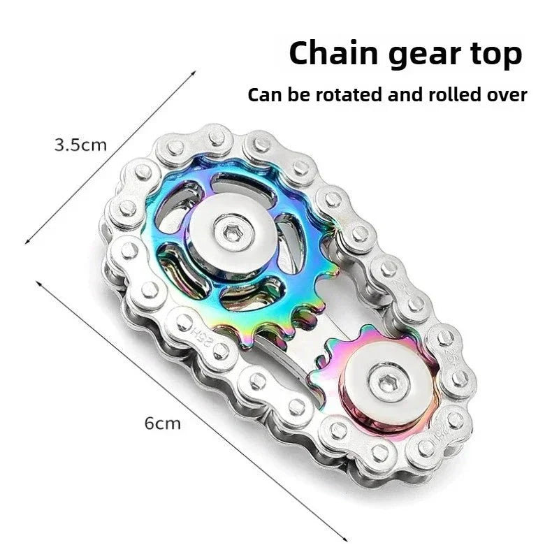 Colorful chain gear top with dimensions on a white background