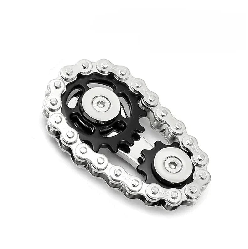 Motorcycle sprocket and chain with dimensions labeled on a white background