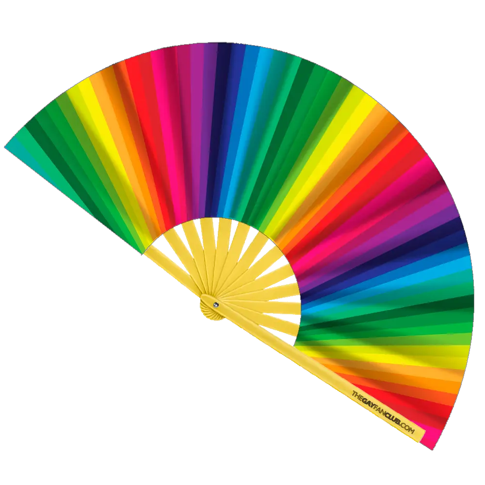 Colorful fan with a rainbow pattern on a white background